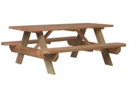 Brown Wood Picnic Table with Benches  6'