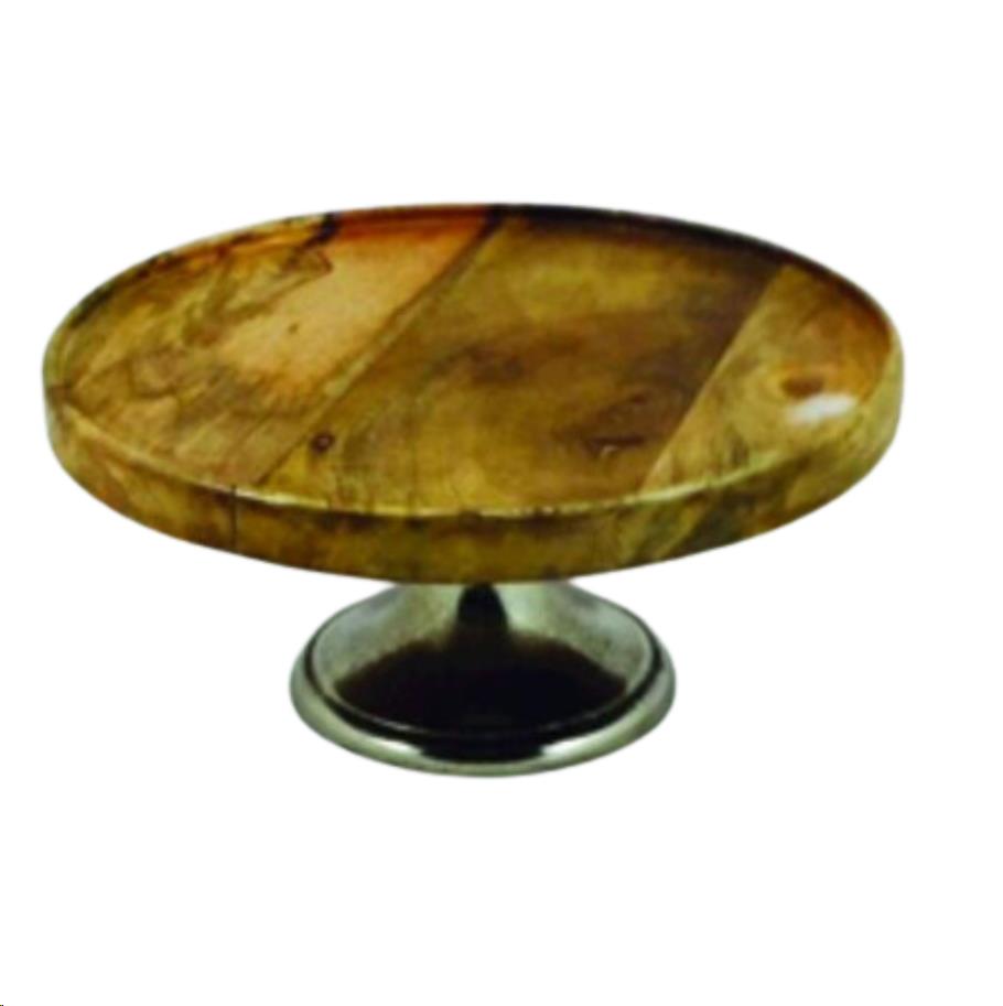 Wood Top Metal Base Dessert Pedestal