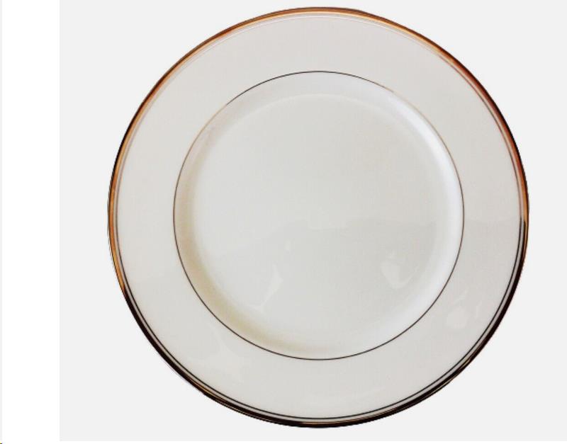 White with Gold Triple Band Dinner 10"