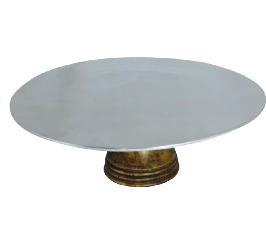 Wood Cake Pedestal with Metal Top