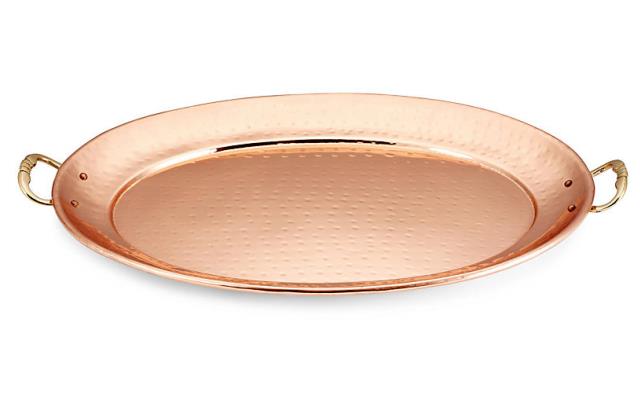 Copper Oval Tray with Brass Handles 14"