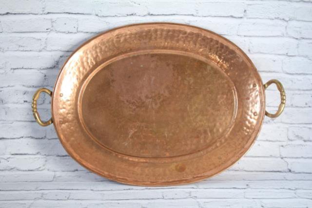 Copper Oval Tray with Brass Handles 15"