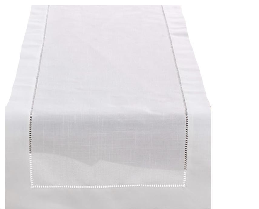 White Hemstitch Runner  15" x 108"