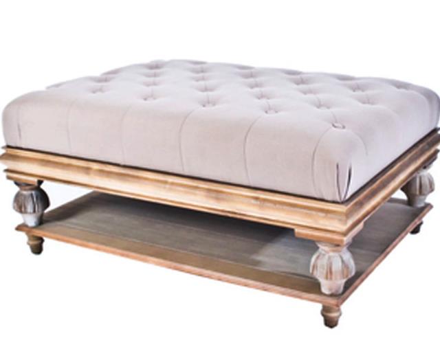 Taupe And Wooden Deluxe Ottoman