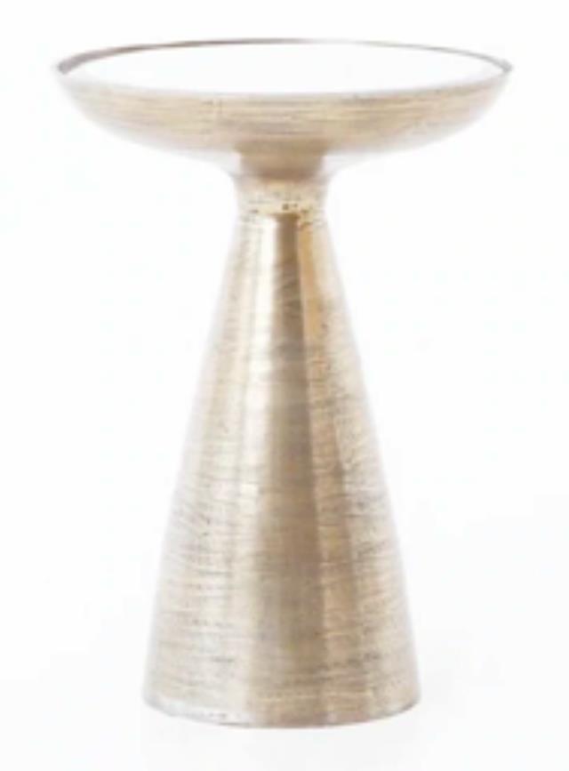 Brushed Gold Pedestal Mirrored Side Table