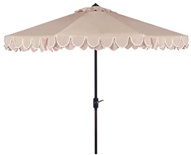 Beige with White Trim Umbrella and Stand 9'