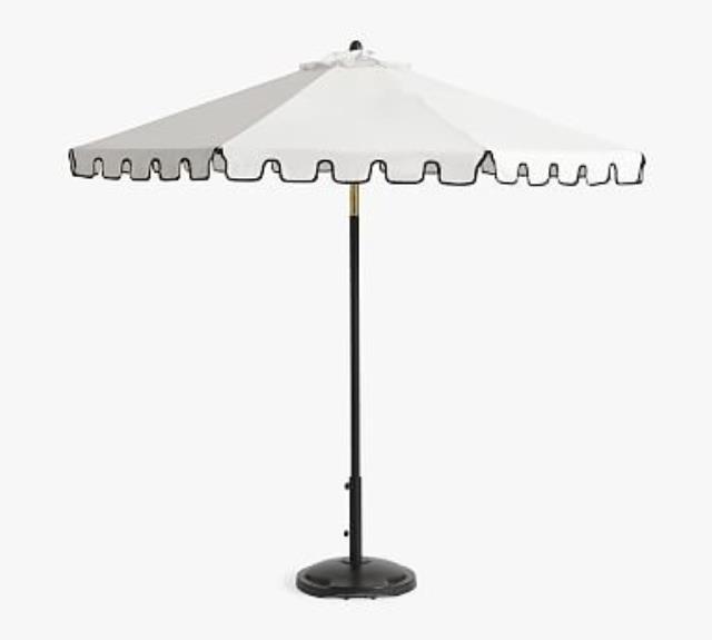 White with Black Trim Umbrella and Stand