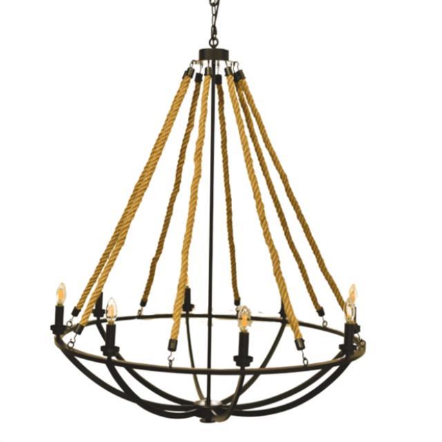 Black Iron & Rope Chandelier