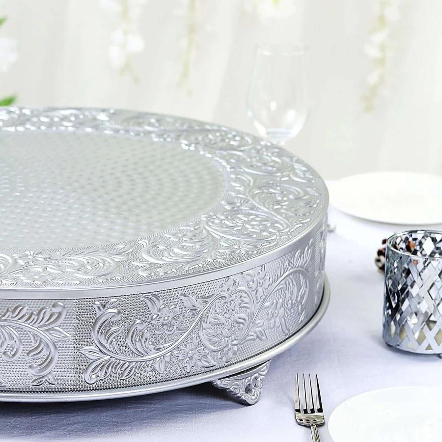 Round Silver Etched  Cake Plateau 22"