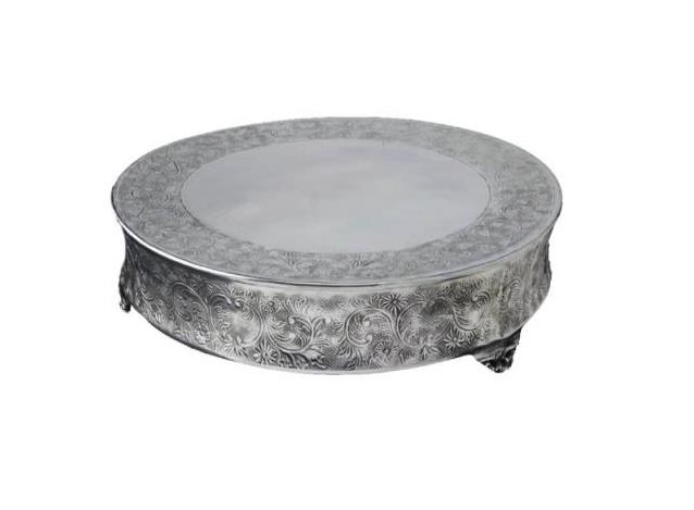 Round Silver Ornate Cake Plateau