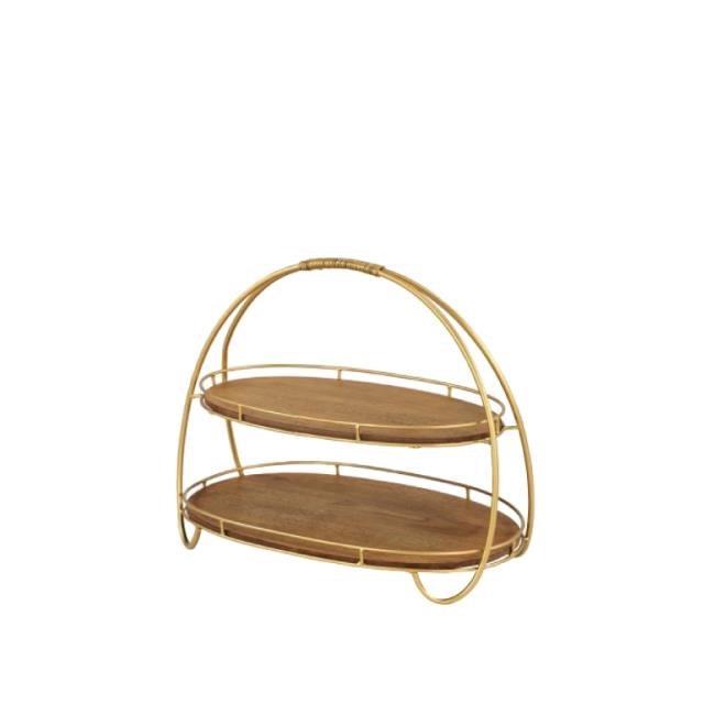 Wood & Gold Metal 2 Tiered Dessert Pedestal