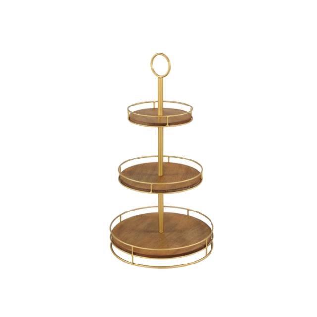 Wood & Gold Metal 3 Tiered Dessert Pedestal