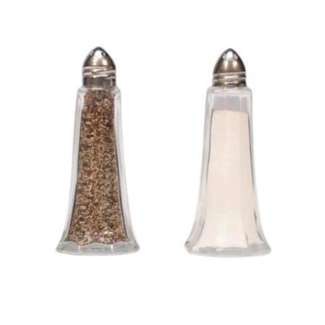 Glass Tower with Chrome Top Salt & Pepper