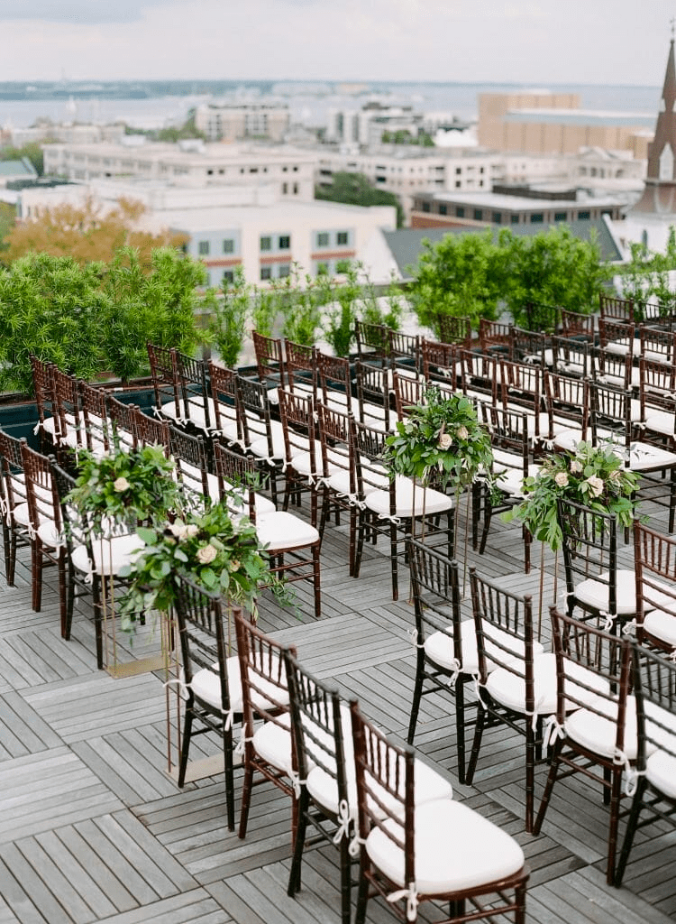 Greenery outdoor wedding down an aisle