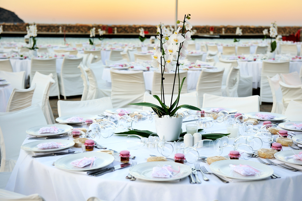 Decorated round wedding tables