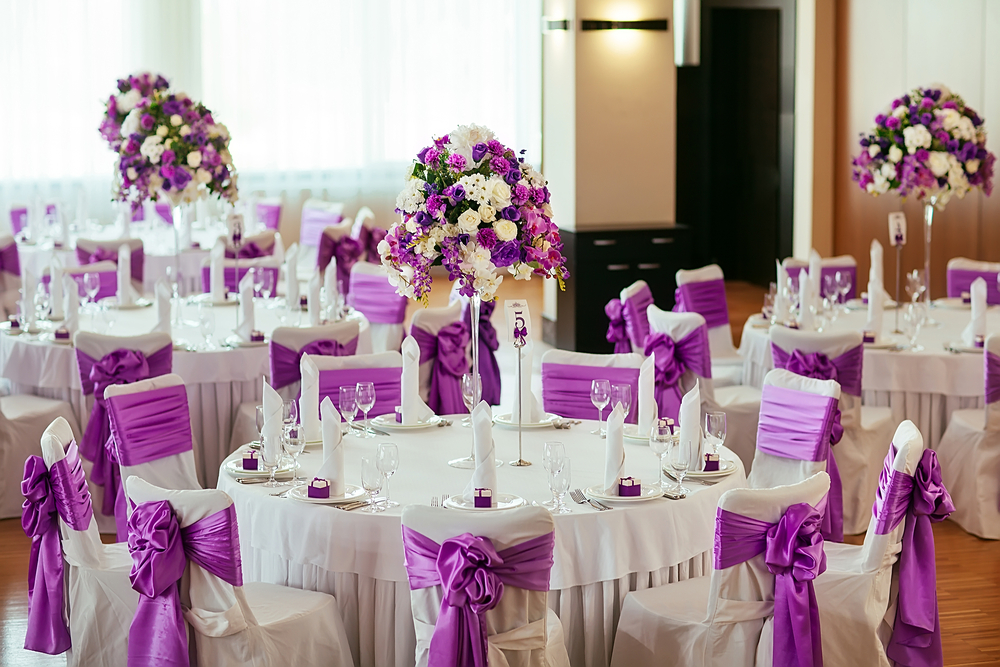 Purple and white wedding color theme