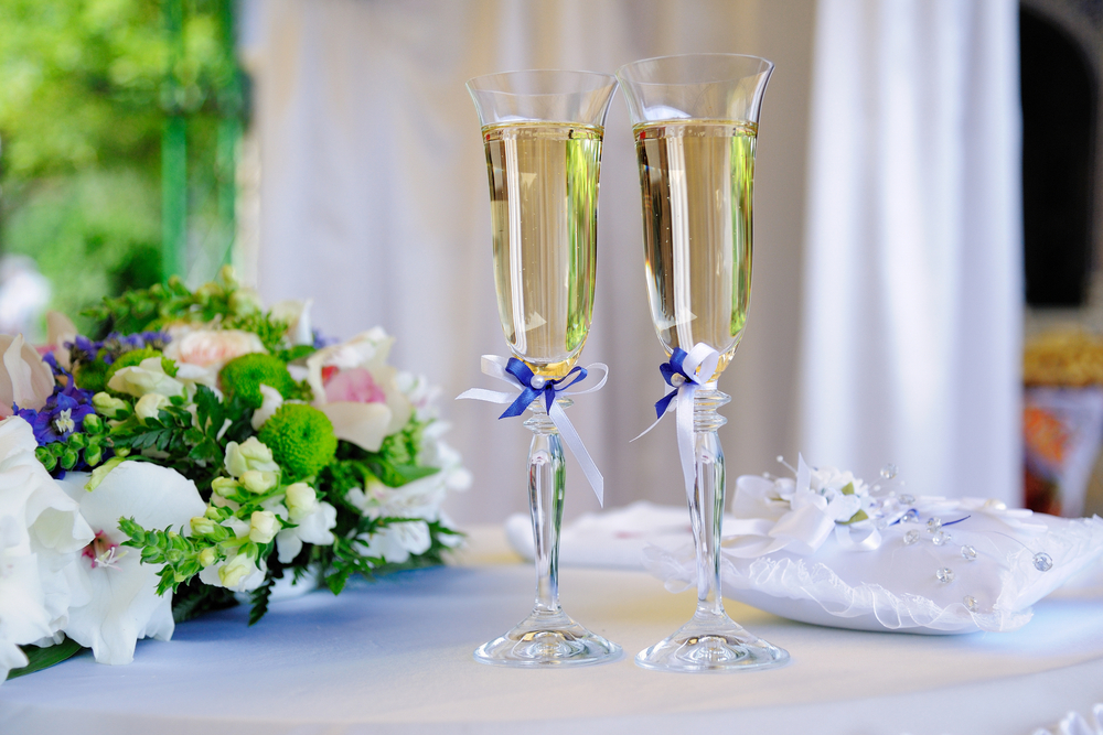 Wedding champagne flutes with sparkling wine