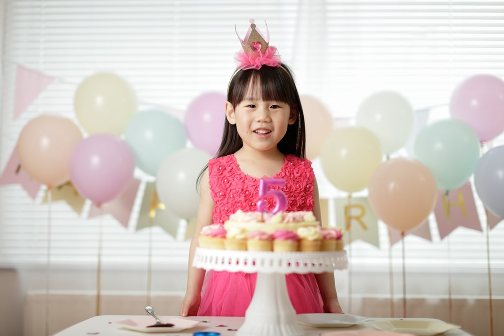 Girl celebrating her fifth birthday