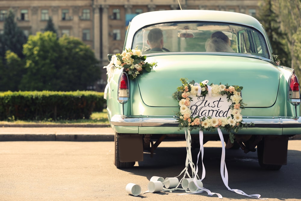 Just married wedding car