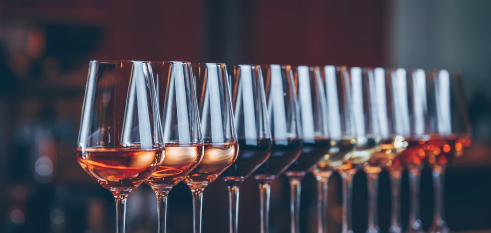 Wine tasting row lineup