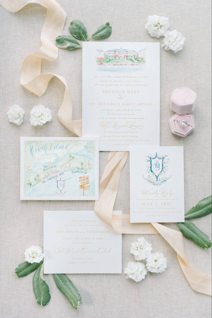 Beautiful illustrated wedding invitation