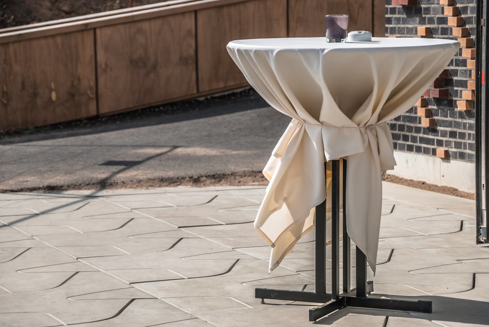 Bistro table with a white tablecloth