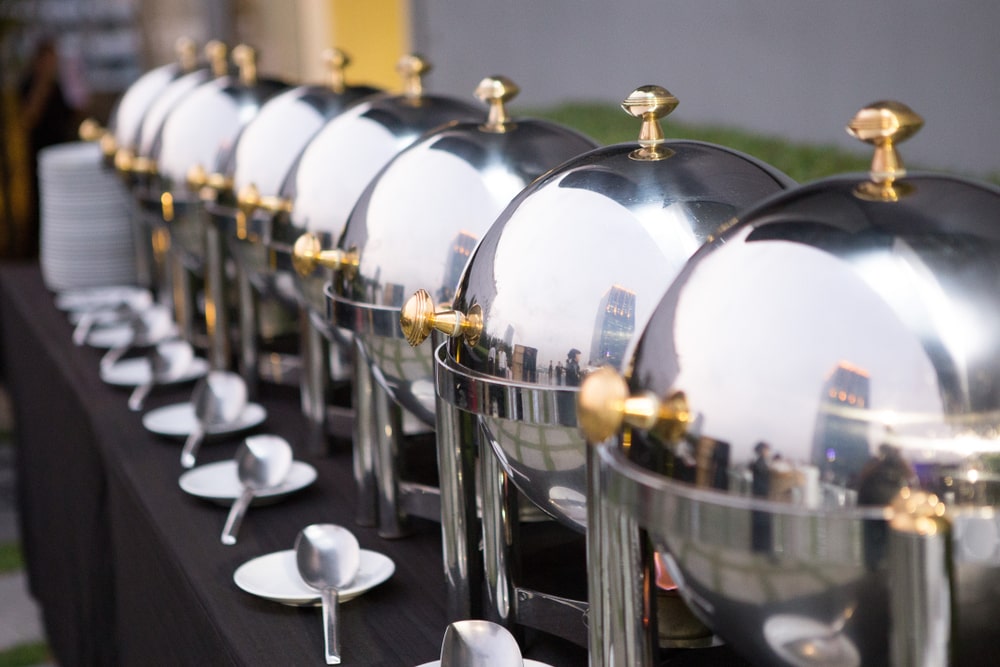 Chafing dishes at a banquet