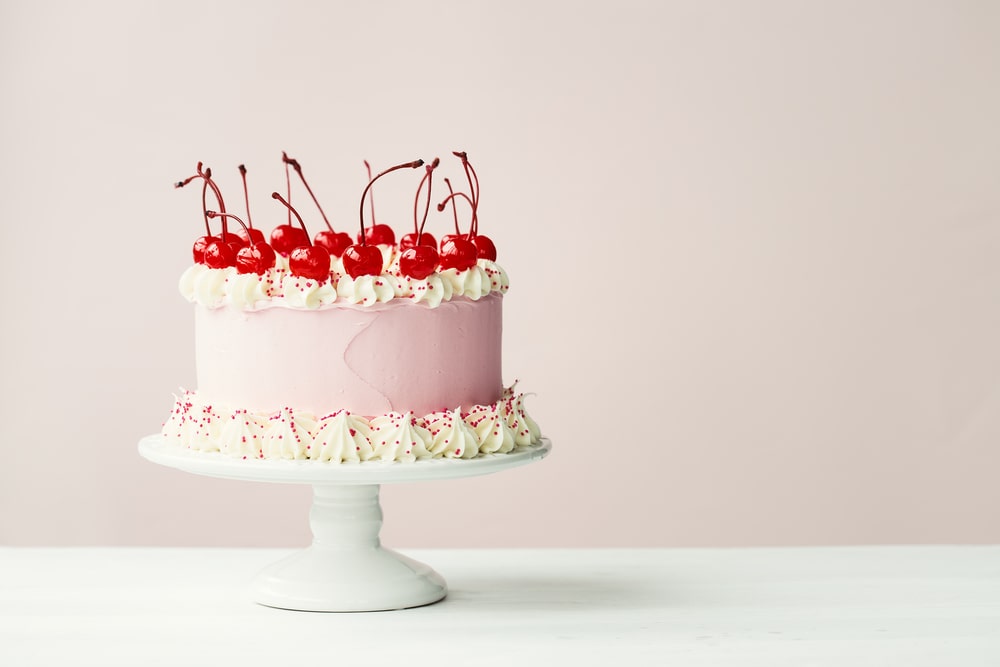 Decorated cake on a cake stand