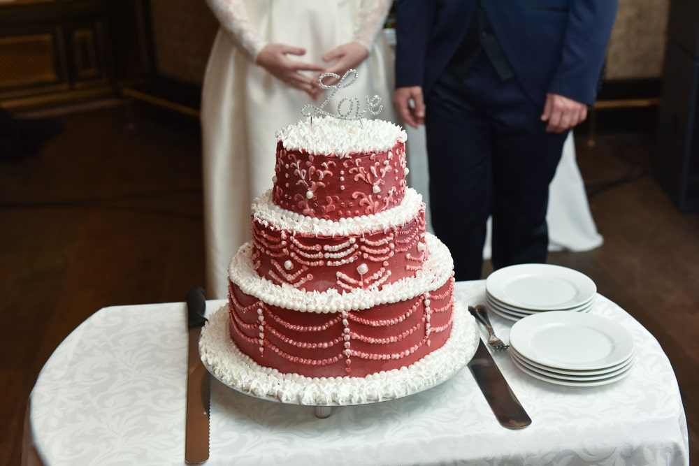 Red tiered wedding cake