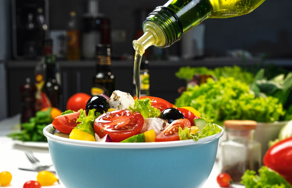 Serving bowl holding a greek salad