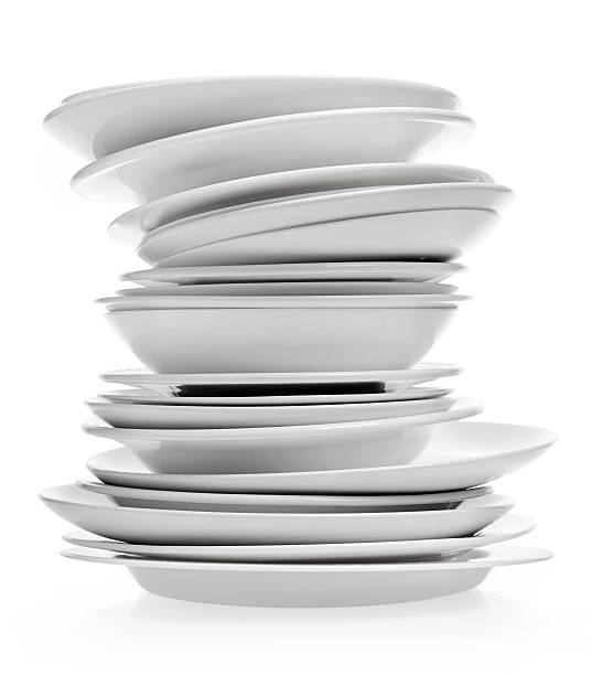 Stack of white dinner plates