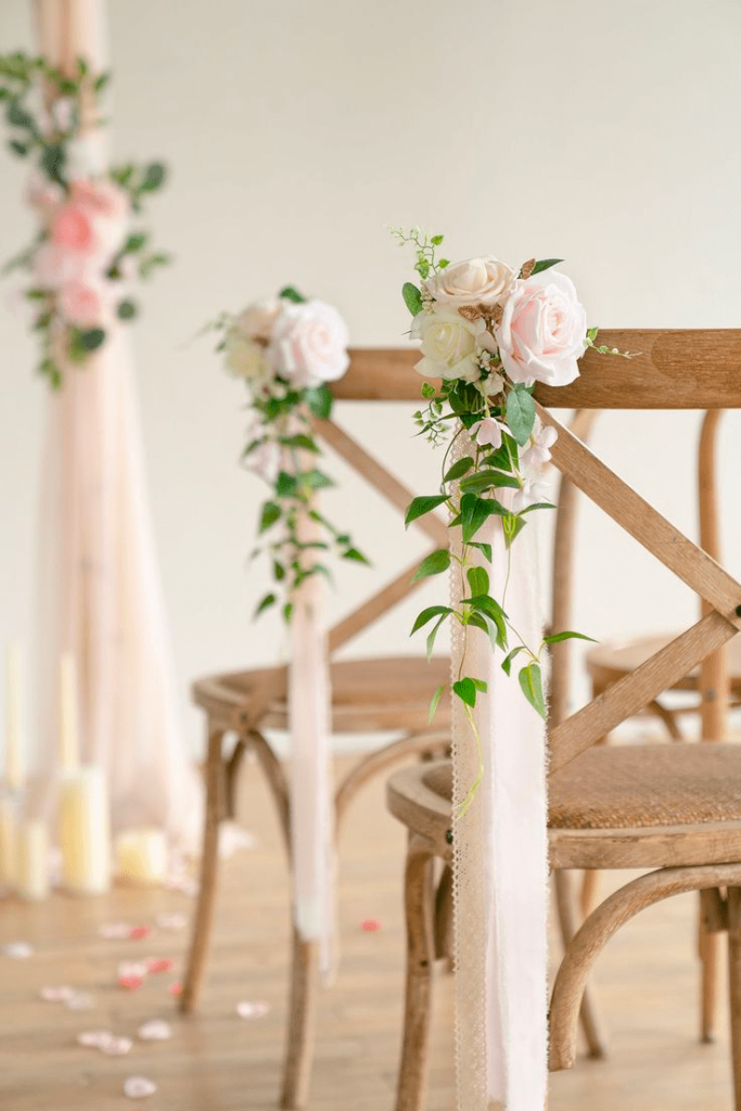 Floral decorations on wedding chair