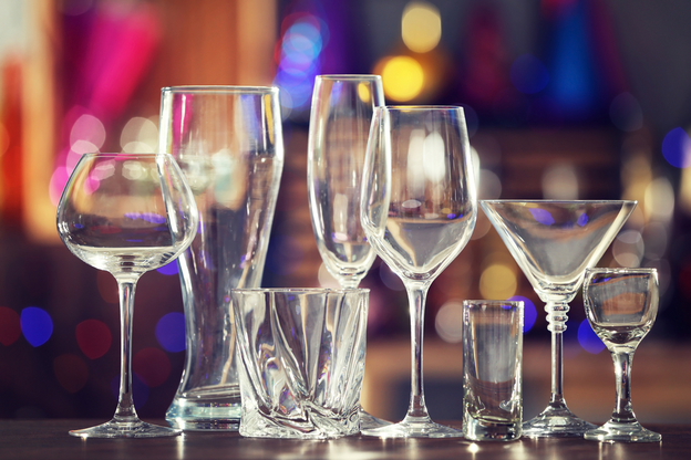 Different types of glassware on a table