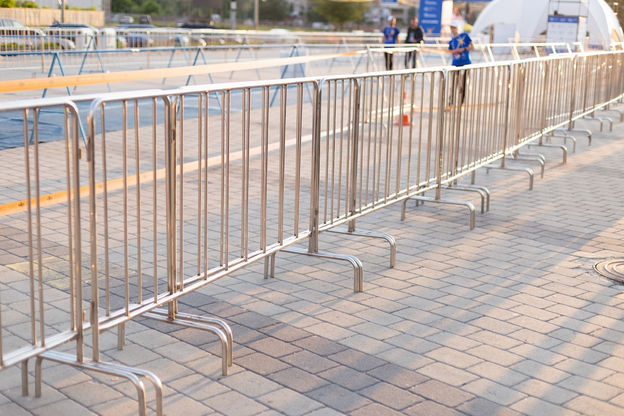 Steel mobile fence at the event entrance