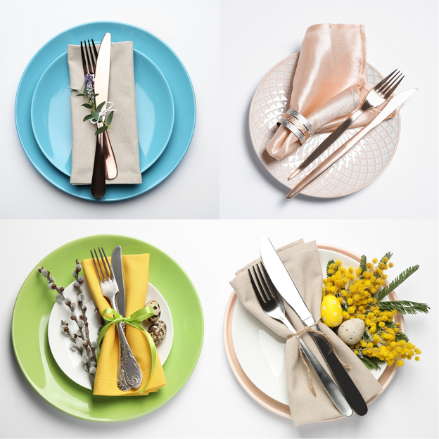 Set with examples of different beautiful table settings
