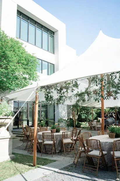 chandeliers on a tent's ceiling