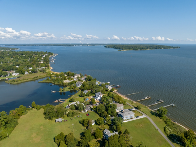 Aerial view of Chesapeake Bay coastline with Magothy river