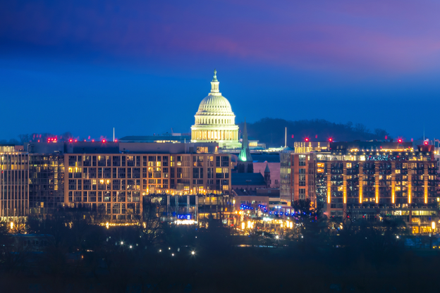 Washington, D.C. city skyline at twilight
