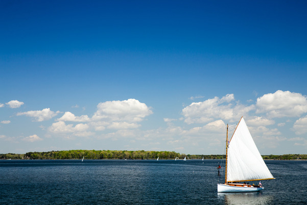 Sailboat viewed from the dock at the Chesapeake Bay