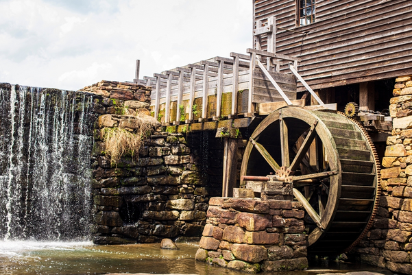 The water fall and mill at Historic Yates Mill Park located in Raleigh North Carolina