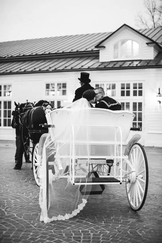 Couple kissing in a horse cart