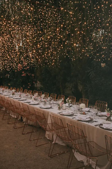 Fairy Lights In night at wedding table 