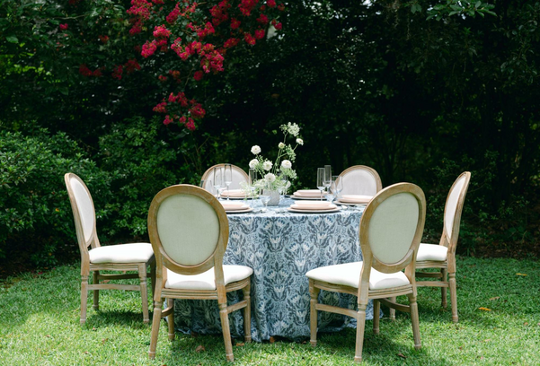 Wedding Decor with Bamboo Chairs and tables and cultery