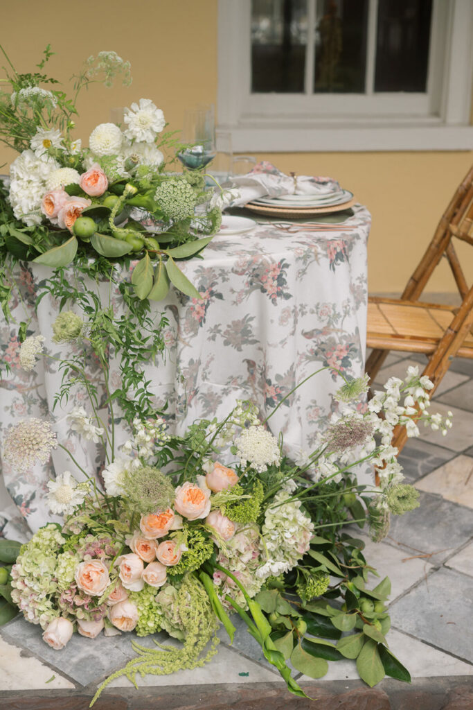 garden party wedding table design with soft floralsjpg