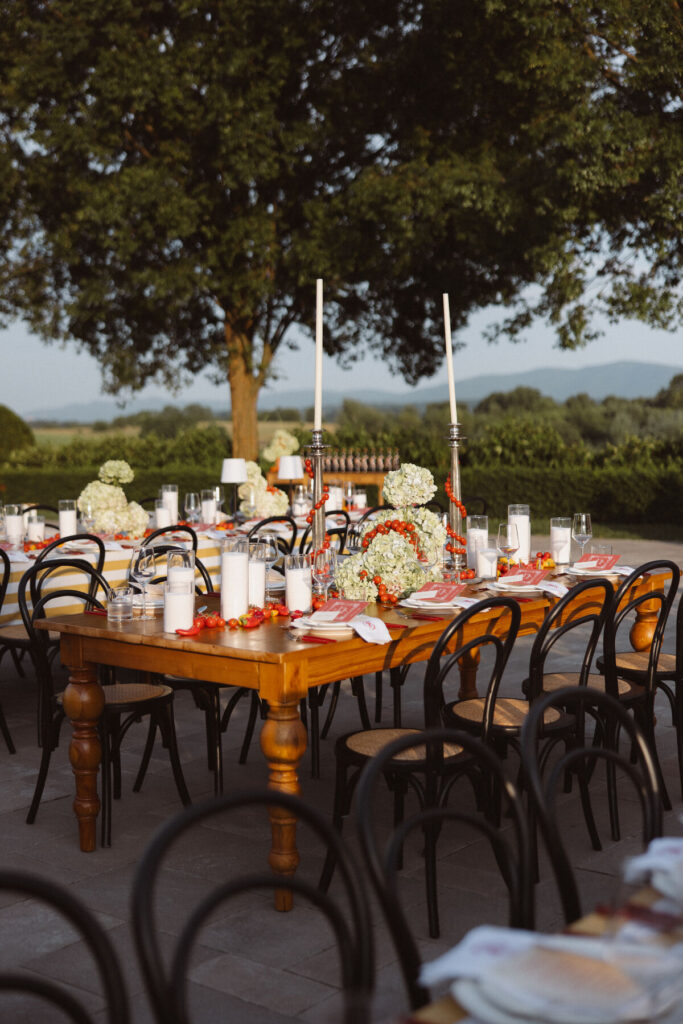 italian inspired wedding table decor with fresh tomatoes