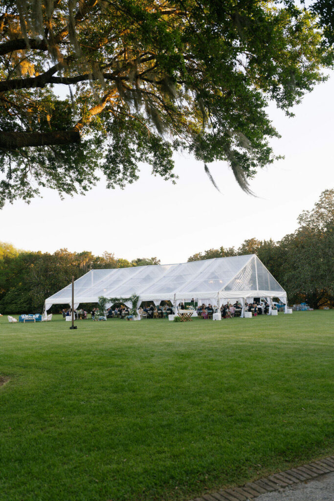large outdoor wedding tent reception setup