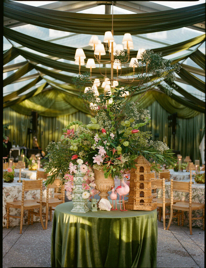 luxury wedding centerpiece green floral arrangement