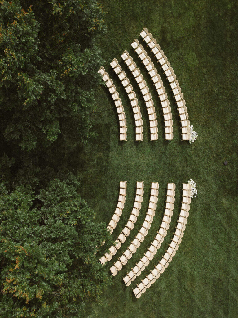outdoor wedding ceremony seating layout aerial view