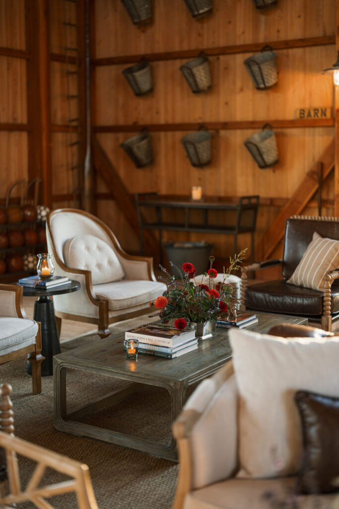 rustic barn wedding lounge seating area