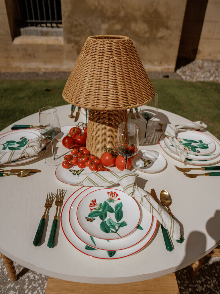 rustic wedding table setting wicker lamp centerpiece